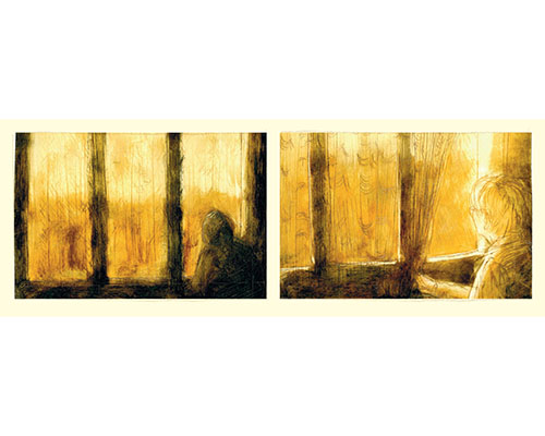 U okna diptych, 43 x 24 cm v rámu s paspartou